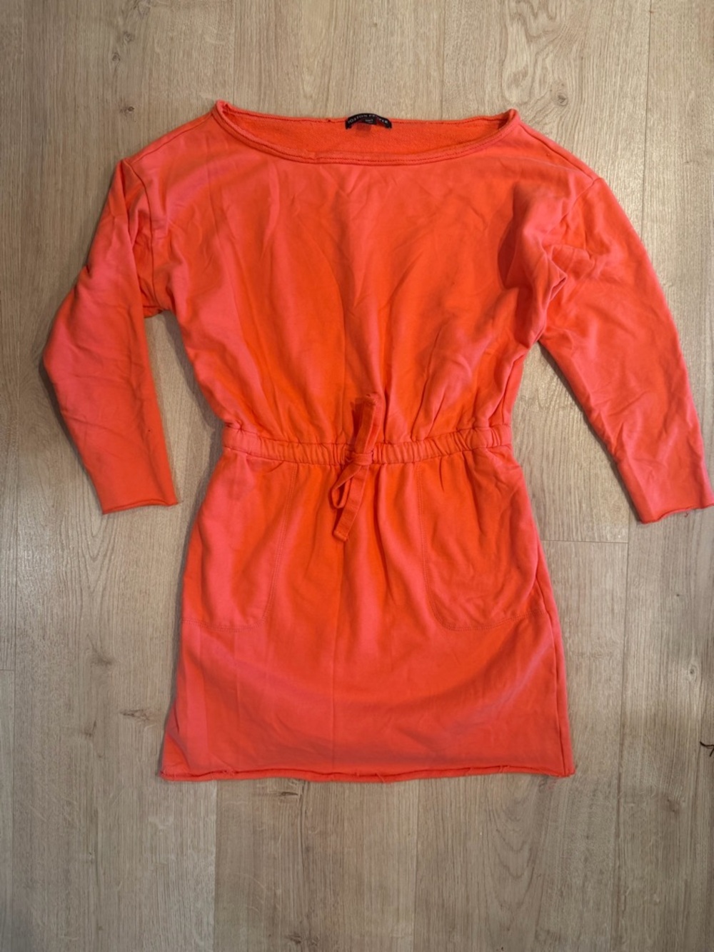 Boston Proper Women's Sweatshirt Dress Coral Orange Small Drawstring Waist